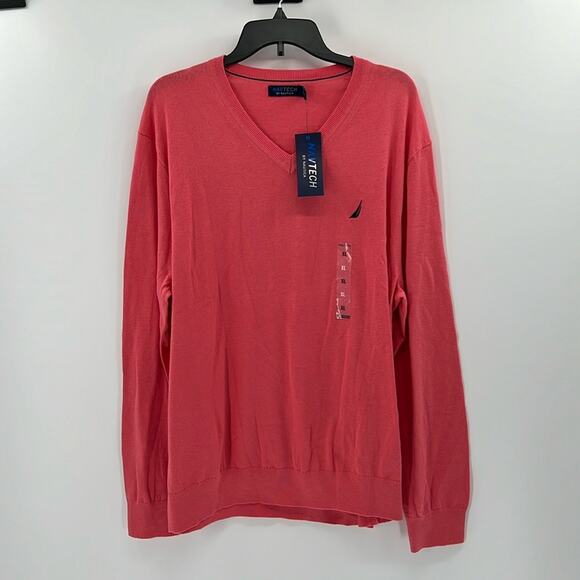 Nautica Navtech Men's Lightweight V-Neck Jersey Sweater - Teaberry - XL - NWT - Picture 1 of 7